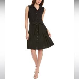 SHARAGANO Black Pleated Hem Shirtdress Size 12